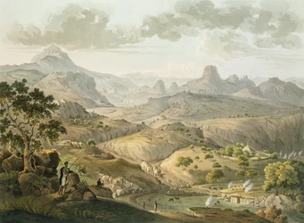 Ansicht in der Nähe des Dorfes Asceriah in Abessinien, graviert von Daniel Havell (1785-1826), 1809